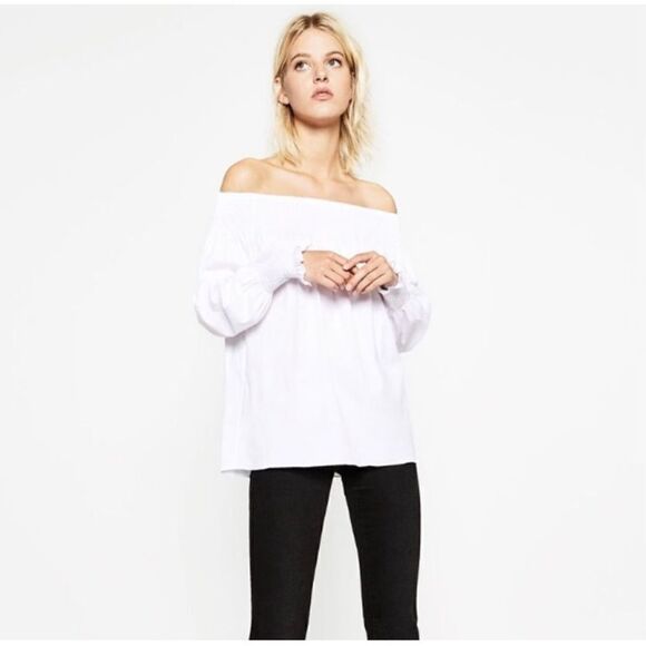 Zara of the shoulders blouse white sz M - Picture 1 of 5